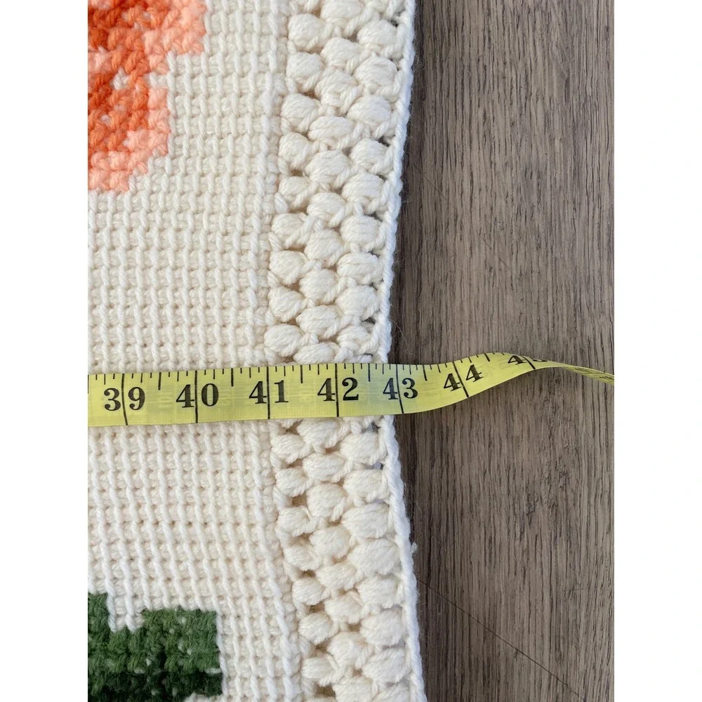 Vintage Handmade Crochet Rose Floral Afghan Throw Blanket Peach Cream 42x68
